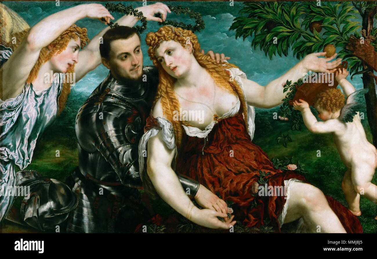 Allégorie (Mars, Vénus, Cupidon et Victoria) / Vénus, Mars et Cupidon, couronné par la victoire. vers 1560. Paris Bordone 005 Banque D'Images