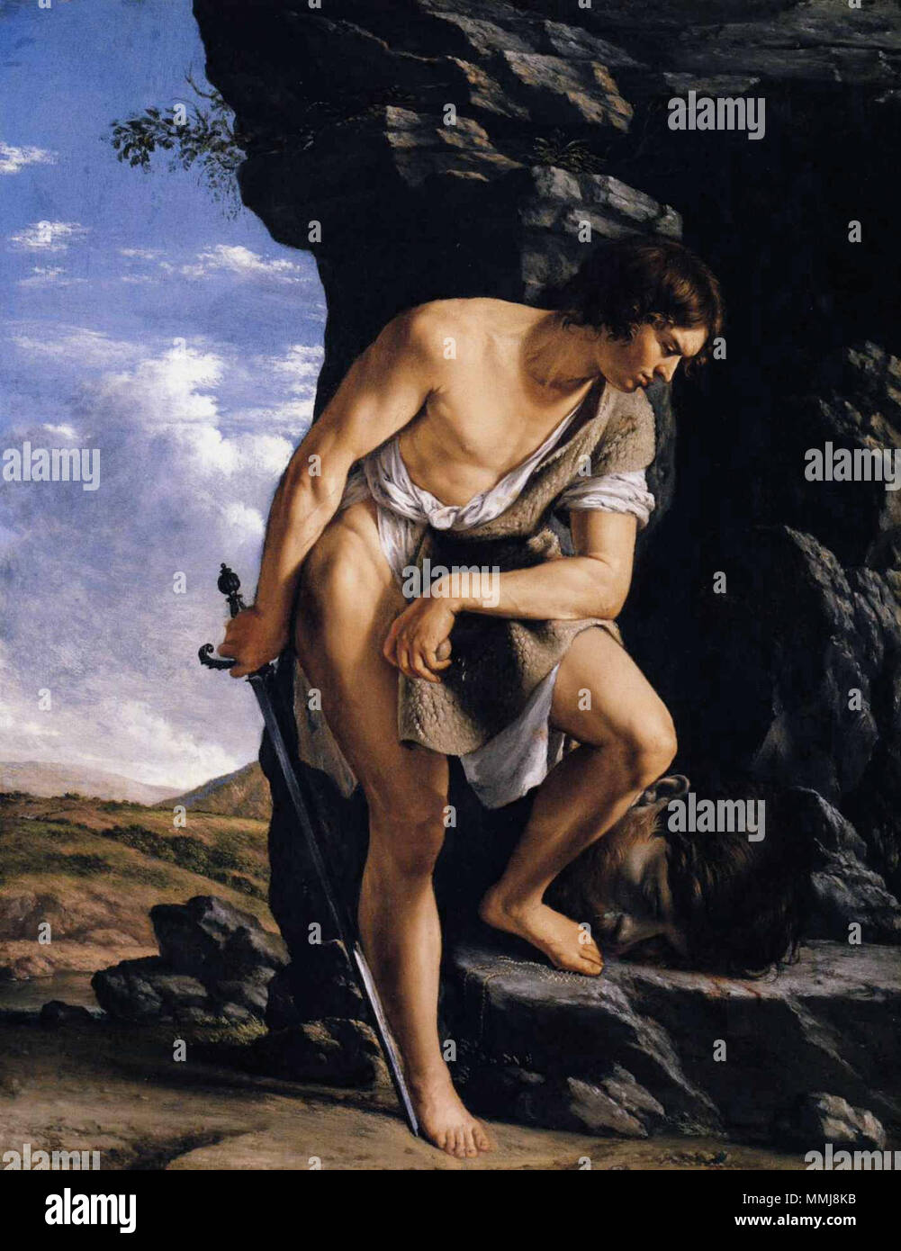 David envisage l'Chef de Goliath. circa 1610. Orazio Gentileschi - David contemplant la tête de Goliath Banque D'Images