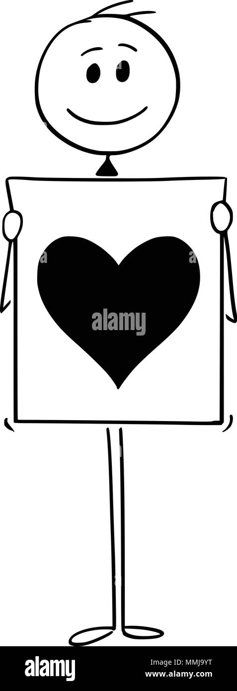 Caricature de l'homme ou Businessman Holding signe avec le symbole de coeur Illustration de Vecteur