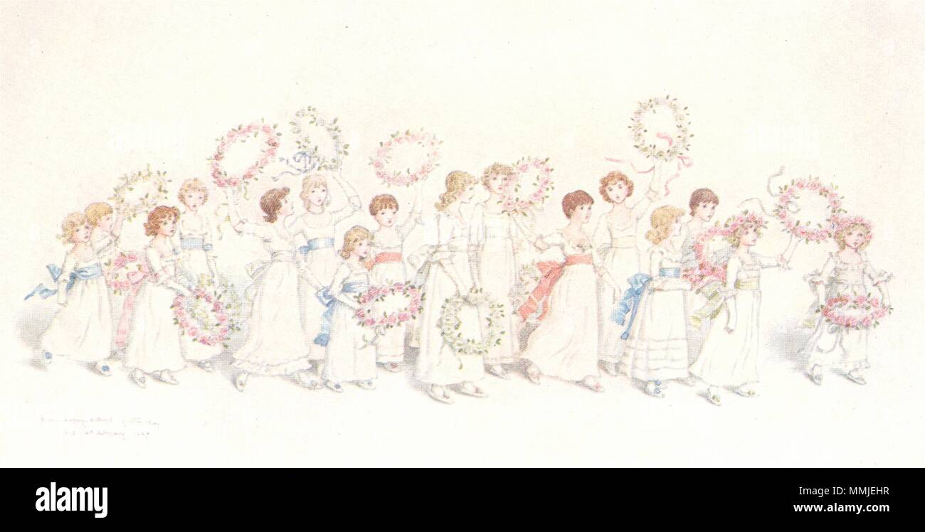 Kate Greenaway Bon Anniversaire 1905 Ancienne Vintage Print Photo Photo Stock Alamy