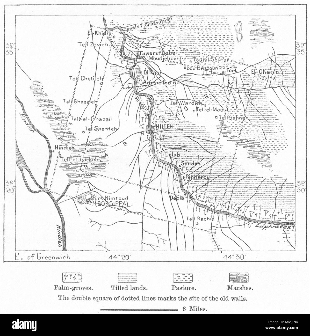 L'Iraq. Babylone, sketch map c1885 ancienne vintage tableau plan Banque D'Images