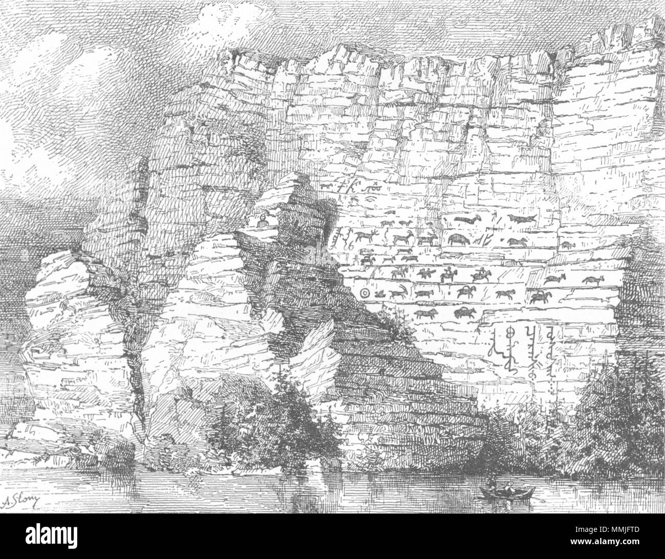 La Russie. Rock Inscription de Yénissei banques c1885 ancienne imprimer photo Banque D'Images