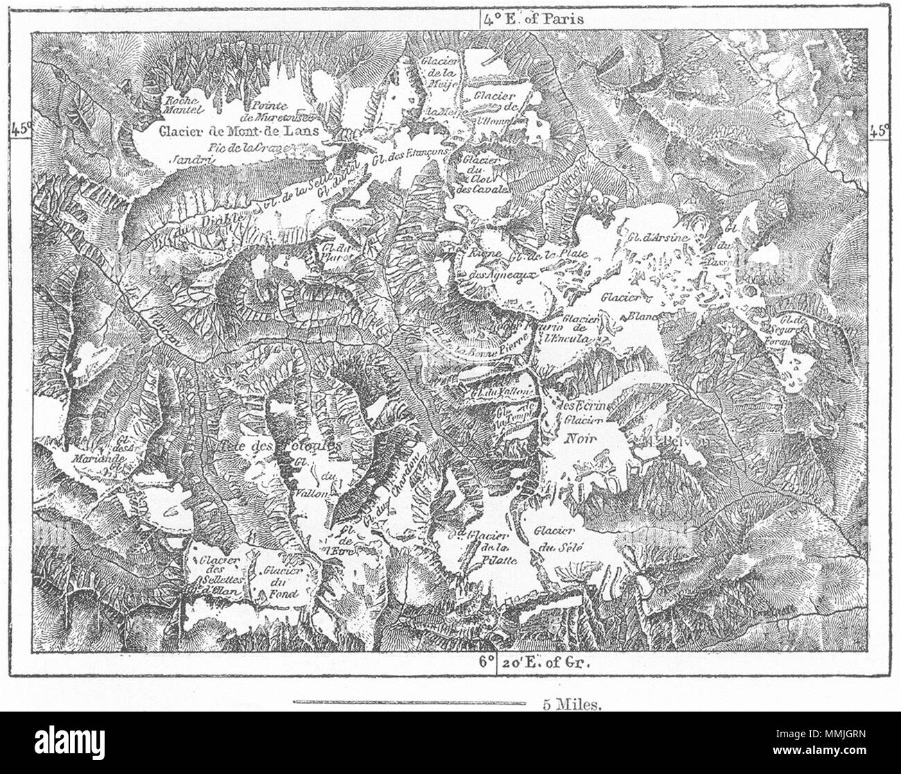 La France. Les glaciers de l'Oisans, sketch map c1885 ancienne carte ...