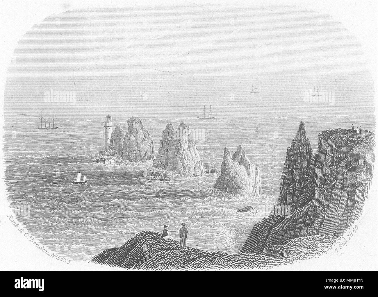 L'OIEAU. Aiguilles, île de Wight 1866 ancienne vintage print photo Banque D'Images