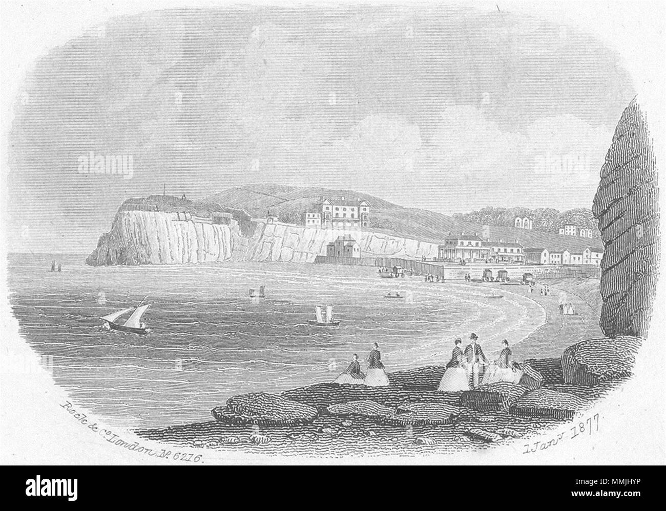 Île de Wight. Plage, l'eau douce. L'OIEAU 1877 ancienne vintage print photo Banque D'Images