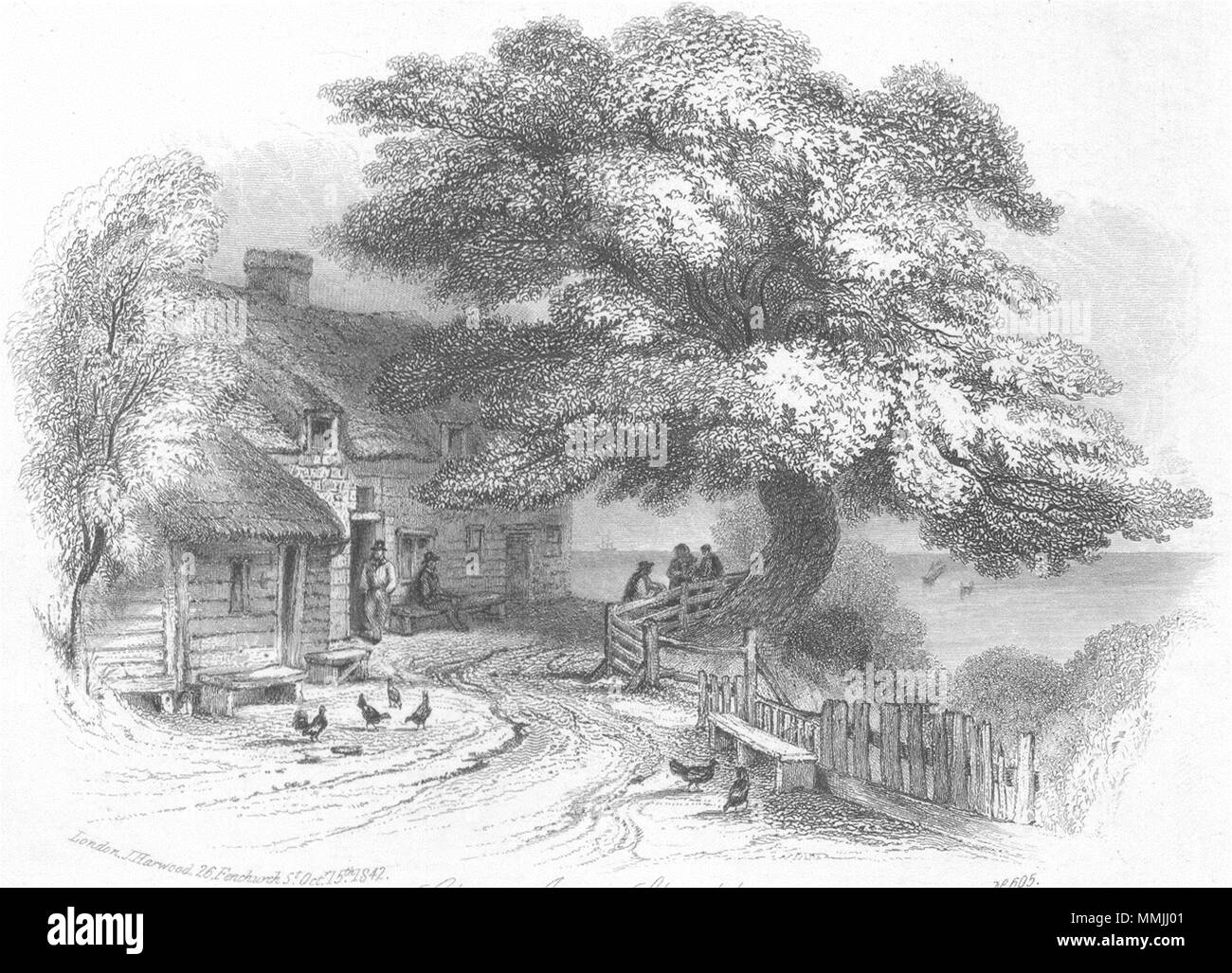 L'OIEAU. Chine Inn, Shanklin 1842 ancienne vintage print photo Banque D'Images