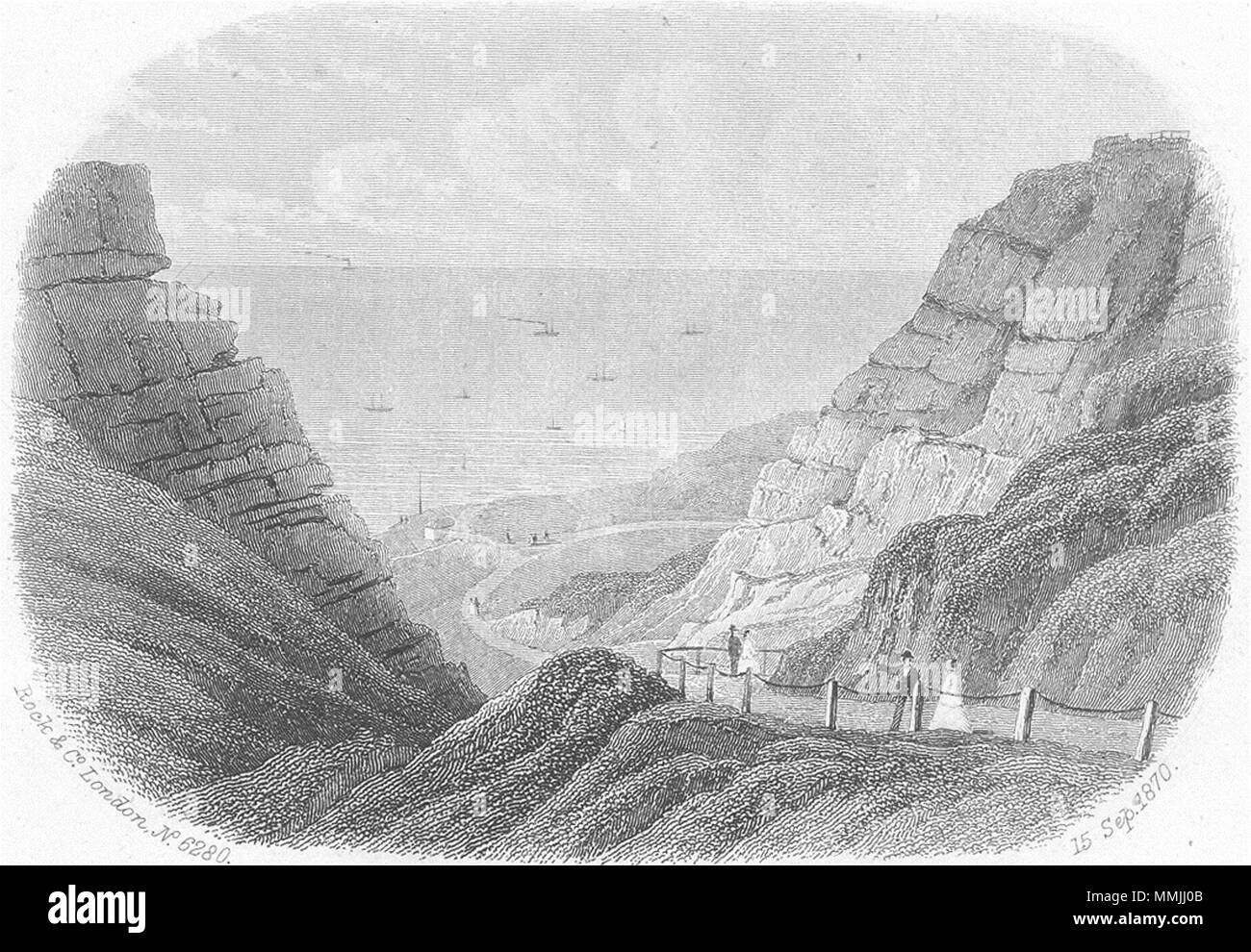 L'OIEAU. Blackgang Chine, île de Wight (Hôtel) 1870 ancienne imprimer photo Banque D'Images