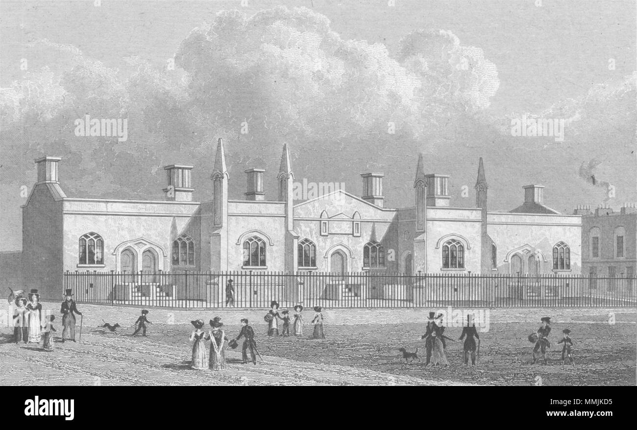 Londres. Brewer's Alms Maisons, Mile End 1828 ancienne vintage print photo Banque D'Images