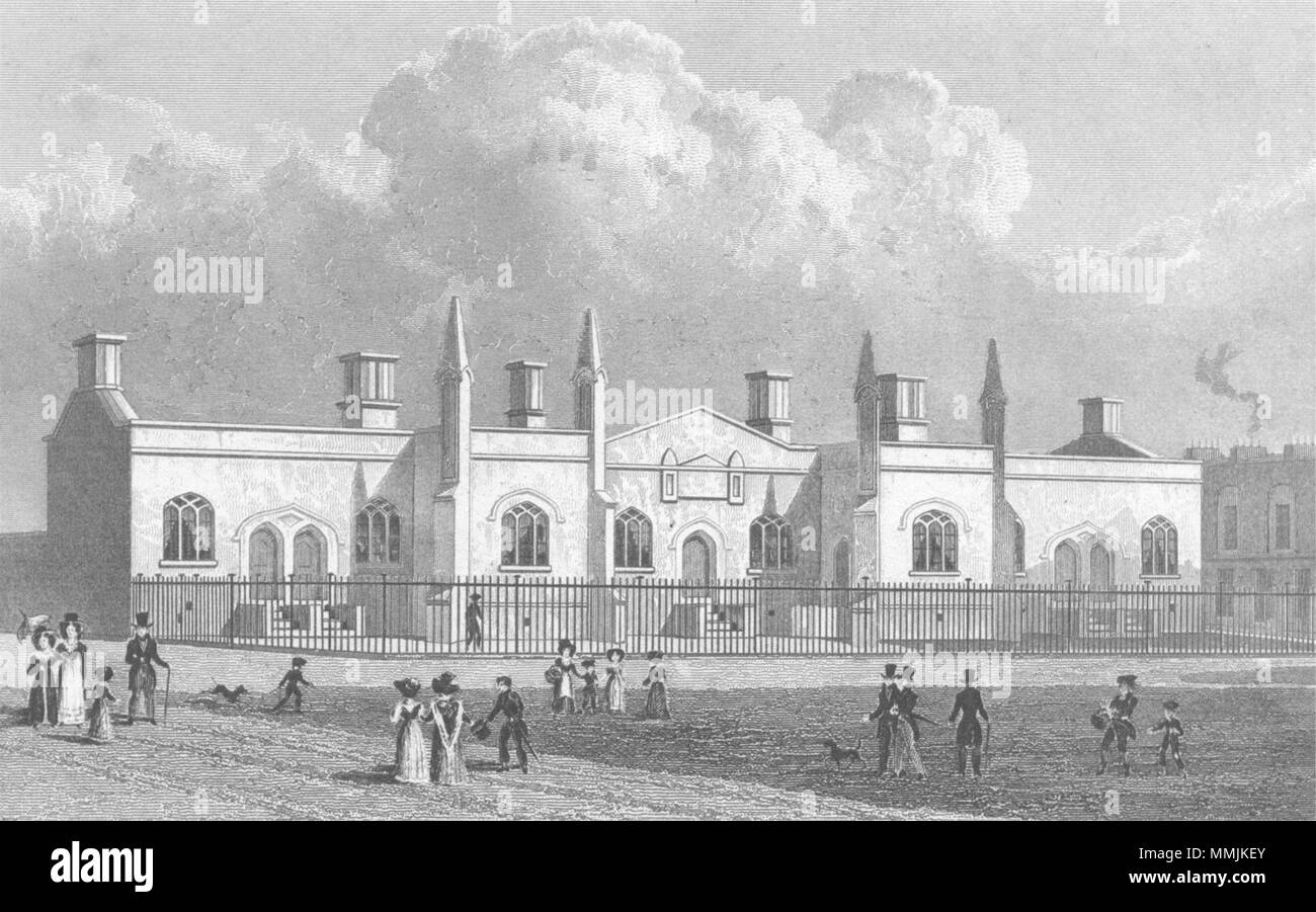 Londres. Brewer's Alms Maisons, Mile End 1828 ancienne vintage print photo Banque D'Images