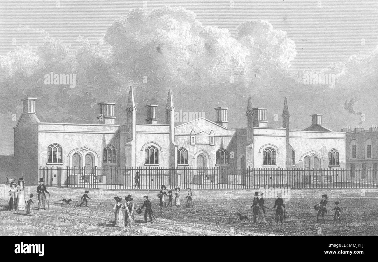 Londres. Brewer's Alms Maisons, Mile End 1828 ancienne vintage print photo Banque D'Images