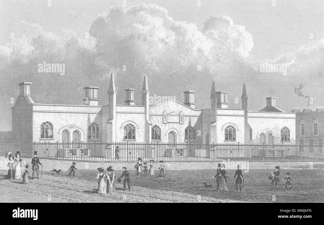 Londres. Brewer's Alms Maisons, Mile End 1828 ancienne vintage print photo Banque D'Images