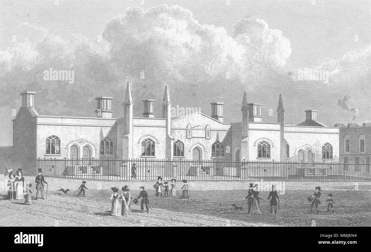 Londres. Brewer's Alms Maisons, Mile End 1828 ancienne vintage print photo Banque D'Images
