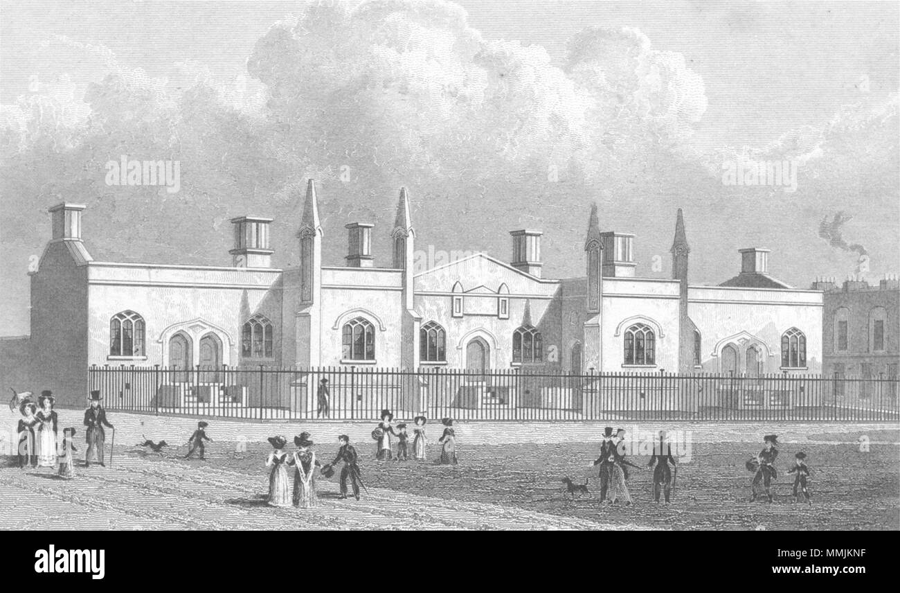 Londres. Brewer's Alms Maisons, Mile End 1828 ancienne vintage print photo Banque D'Images