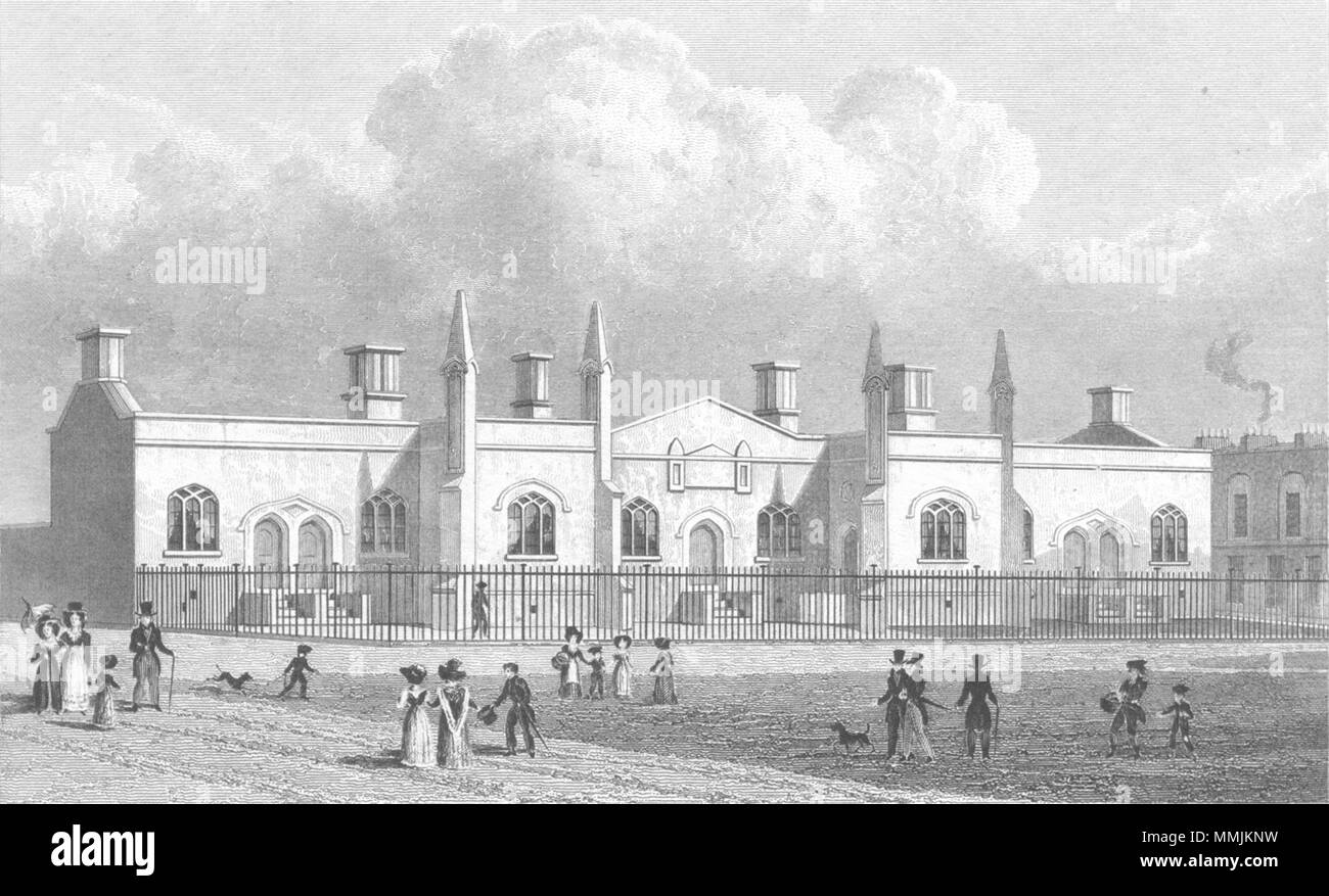Londres. Brewer's Alms Maisons, Mile End 1828 ancienne vintage print photo Banque D'Images