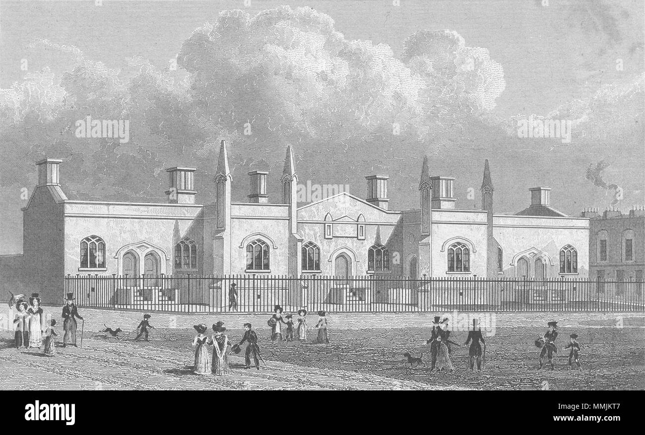 Londres. Brewer's Alms Maisons, Mile End 1828 ancienne vintage print photo Banque D'Images