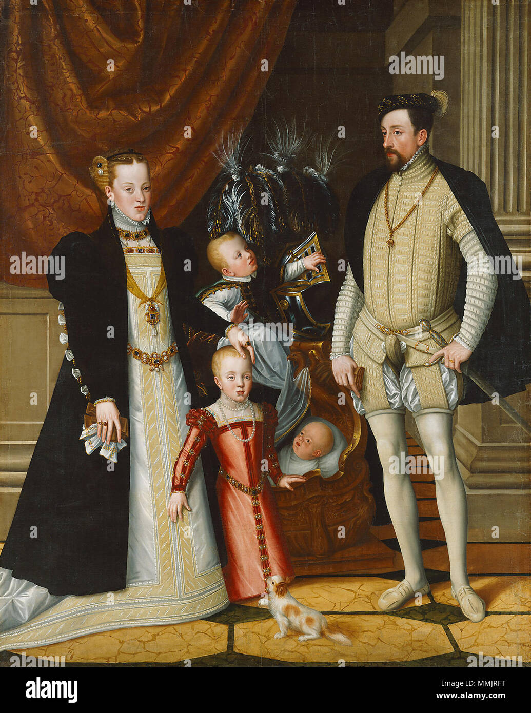 L'Empereur Maximilien II d'Autriche et son épouse l'Infante Maria de l'Espagne avec leurs enfants.. Deutsch : um 1563 nach einer Vorlage von 1553/54 . Giuseppe Arcimboldi 003 Banque D'Images
