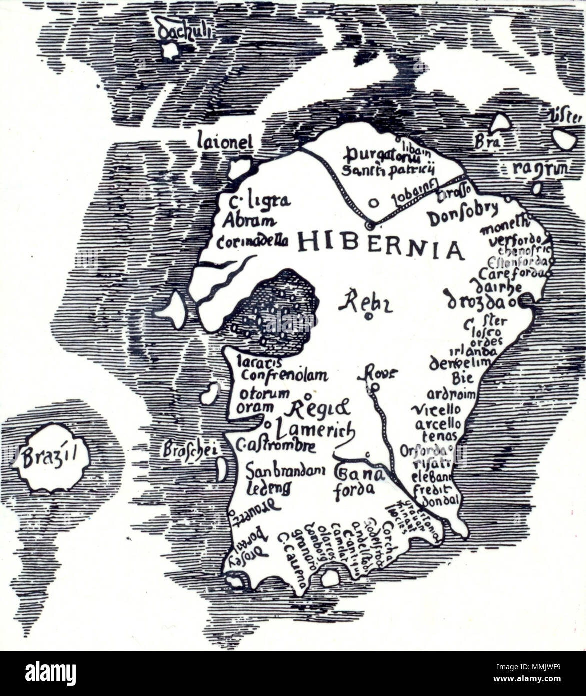. Anglais : Site de l'Irlande de l'Argentine, Ptolémée y compris l'île mythique du Brésil. . 1513. L'Irlande 1513 Ptolémée argentin inconnu Banque D'Images