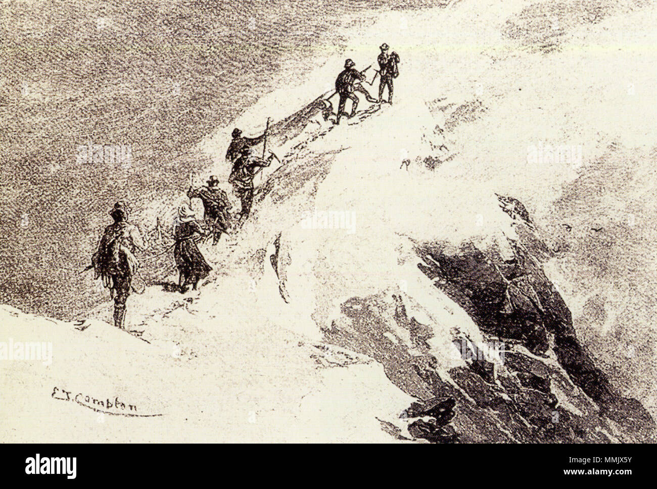 . Anglais : Grimpeurs au sommet de l'Ortler Deutsch : Bergsteiger am Ortlergipfel . Date inconnue. Edward Theodore Compton Compton, 1849-1921 Ortlergipfel Banque D'Images
