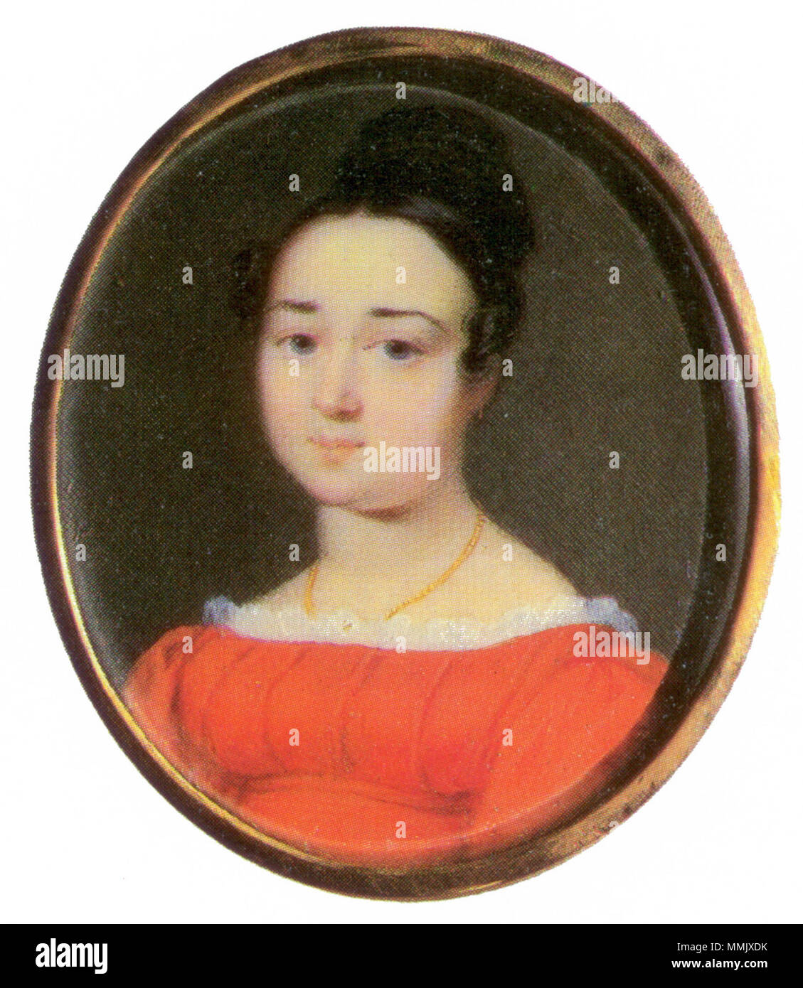 . Alexey Tyranov. Portrait de la princesse Maria Dolgorukova. Années 1820. Miniature. Le Musée d'histoire, Moscou, Russie La Princesse Maria Dolgorukova, née Saltykova (1795-1823), épouse du Général de cavalerie, de l'adjudant-général, le Prince N. A. Dolgorukov. . Années 1820. Alexey Tyranov (1808-1859) Noms alternatifs Alexey Vasilievich Tyranov Description peintre russe Date de naissance/décès 1808 3 août 1859 Lieu de naissance/mort Bezhetsk Kashin lieu de travail Russie contrôle d'autorité : Q627347 : VIAF ?65542194 ULAN : ?500120821 RCAC : ?n87941239 Alexey Tyranov WorldCat. Portrait de la princesse Maria Dolgoruko Banque D'Images