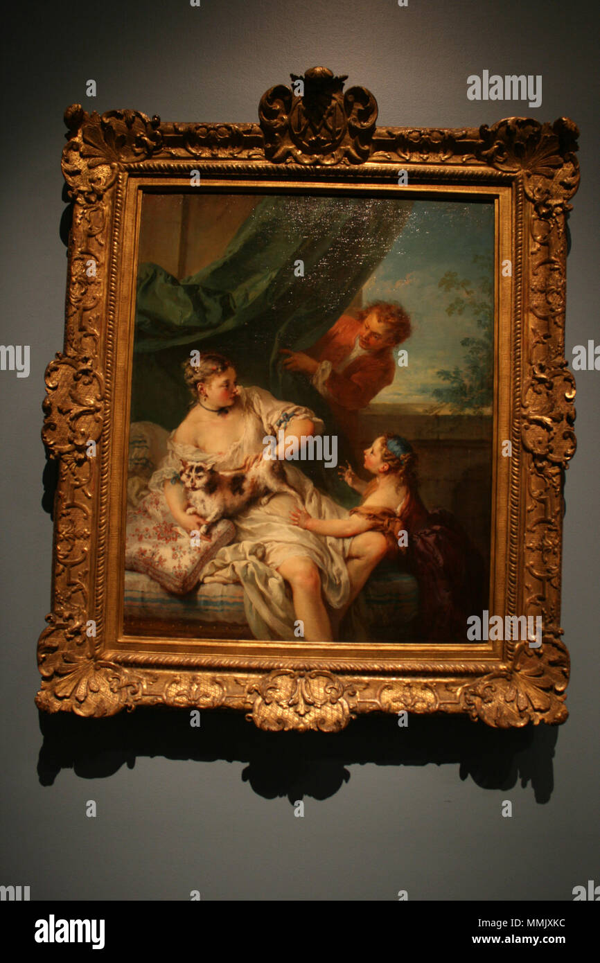 . Peinture de François Boucher (d. 1770) dans le New Orleans Museum of Art . Photographie : 2010-03-27 13:26:44 Peinture circa 1730. Quinn Dombrowski Boucher femme surprise et Cat Banque D'Images