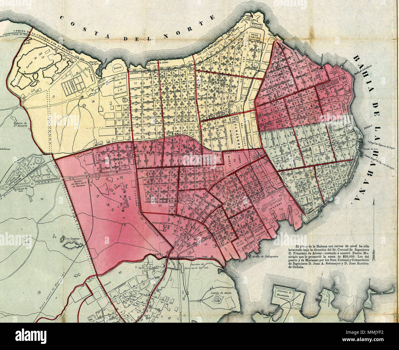 Español : Ciudad de San Cristóbal de La Habana. Fragmento del Plano de La  Habana : Con los números de las casas y la division judiciaire, civile, y  eclesiástica de instruccion