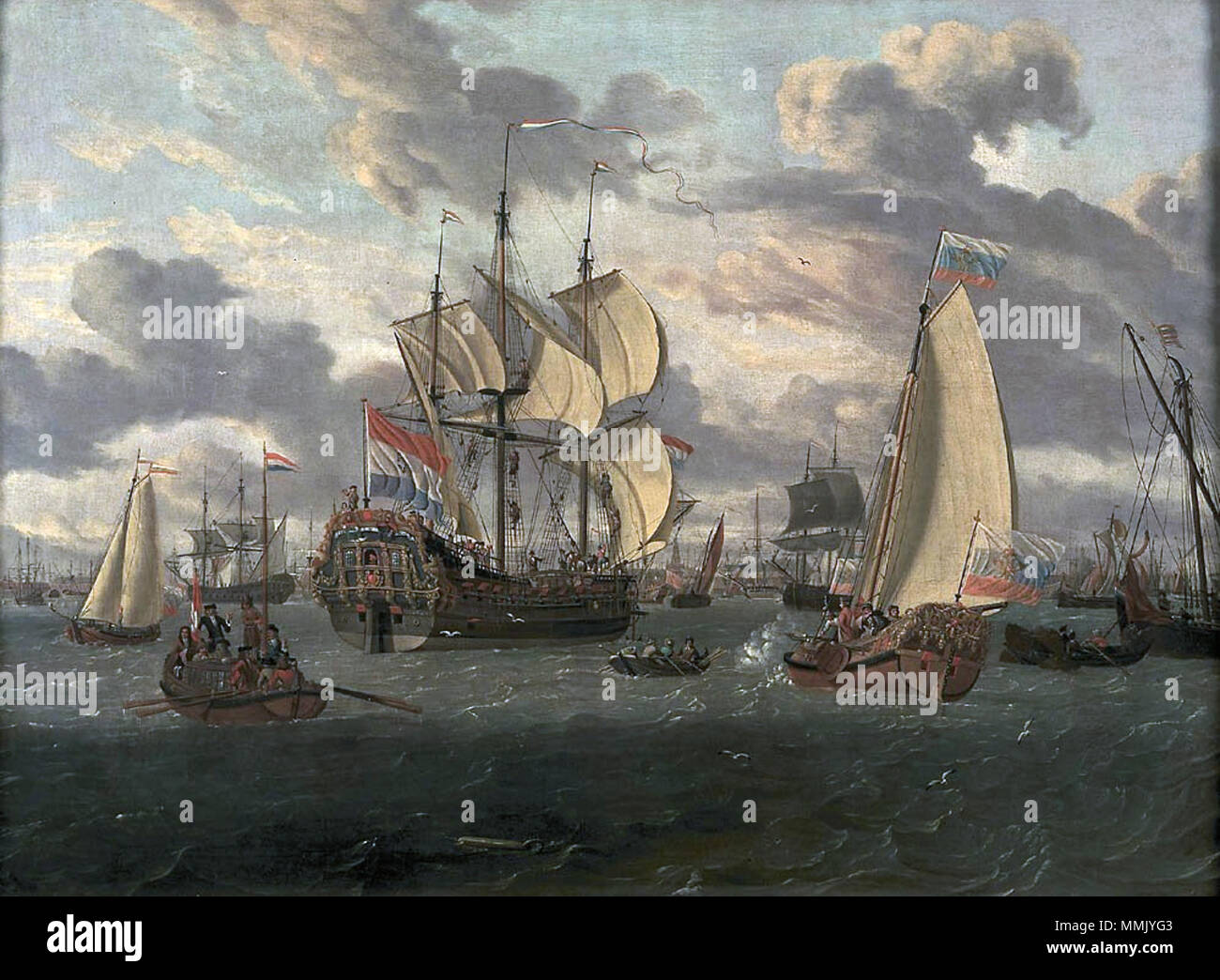 Le Tsar Pierre le Grand à bord de son yacht, en route vers l'Pieter en Paul.. Entre 1698 et 1708 circa circa. Le tsar Pierre en route vers la nouvelle 628 "Pierre et Paul" Banque D'Images