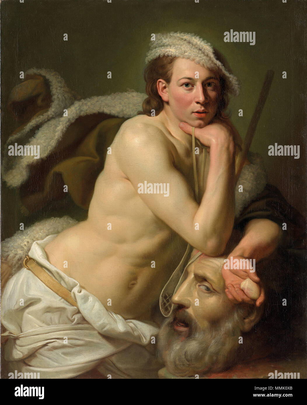 L'auto-portrait comme David avec la tête de Goliath. 1756. Johannes Zoffany - self-portrait comme David Banque D'Images