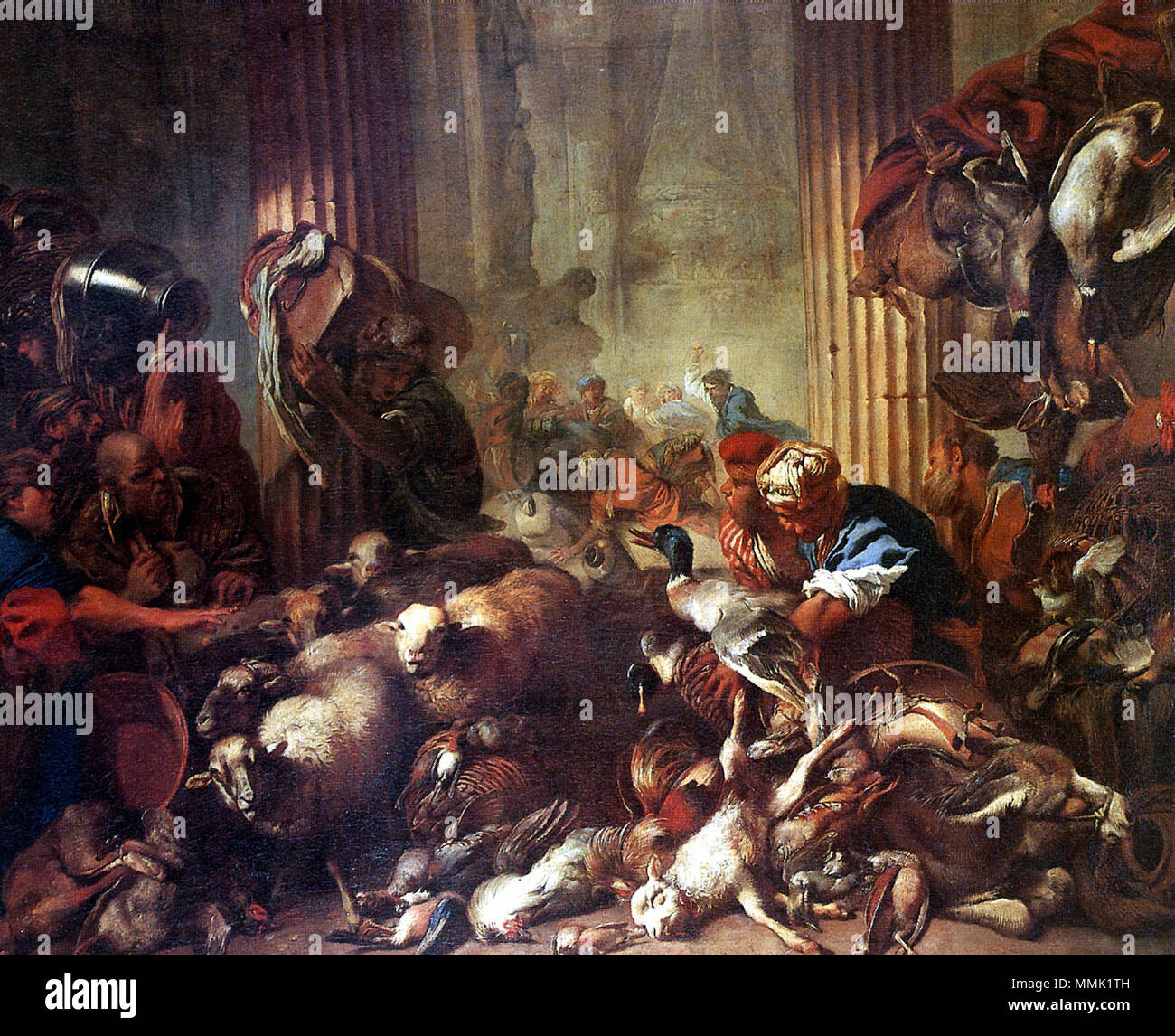 00, Giovanni Benedetto Castiglione - Jésus chasse les vendeurs du temple - 17e siècle Banque D'Images