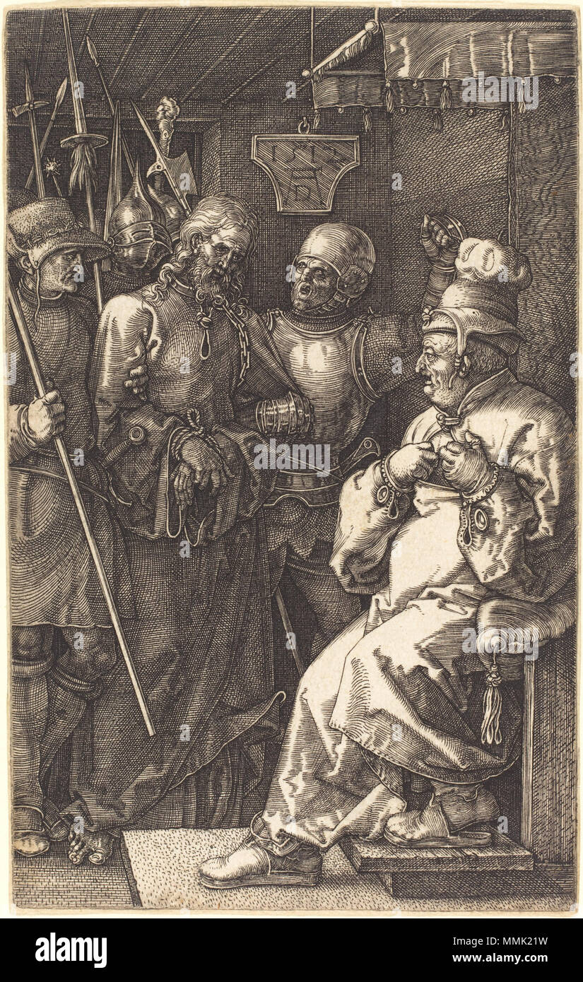 R-20101021-0041.jpg Albrecht Dürer (Allemand, 1471 - 1528 ), le Christ devant Caïphe, 1512, gravure, Rosenwald Collection Albrecht Dürer - Le Christ devant Caïphe (NGA 1943.3.3503) Banque D'Images