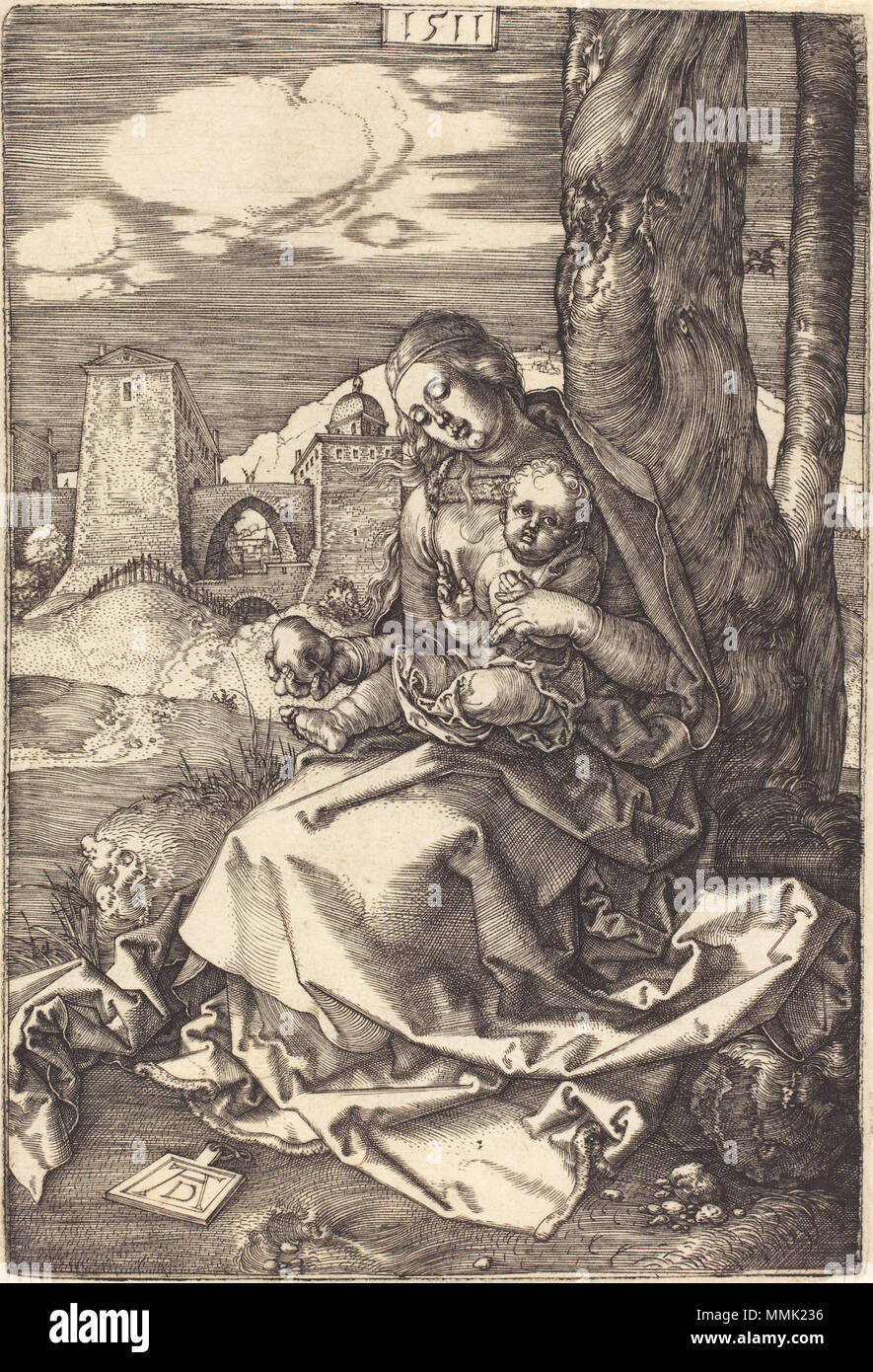 R-20101021-0069.jpg Albrecht Dürer (Allemand, 1471 - 1528 ), la Vierge et l'enfant avec la poire, 1511, gravure, Rosenwald Collection Albrecht Dürer - La Vierge et l'enfant avec la poire (NGA 1953.4.3) Banque D'Images