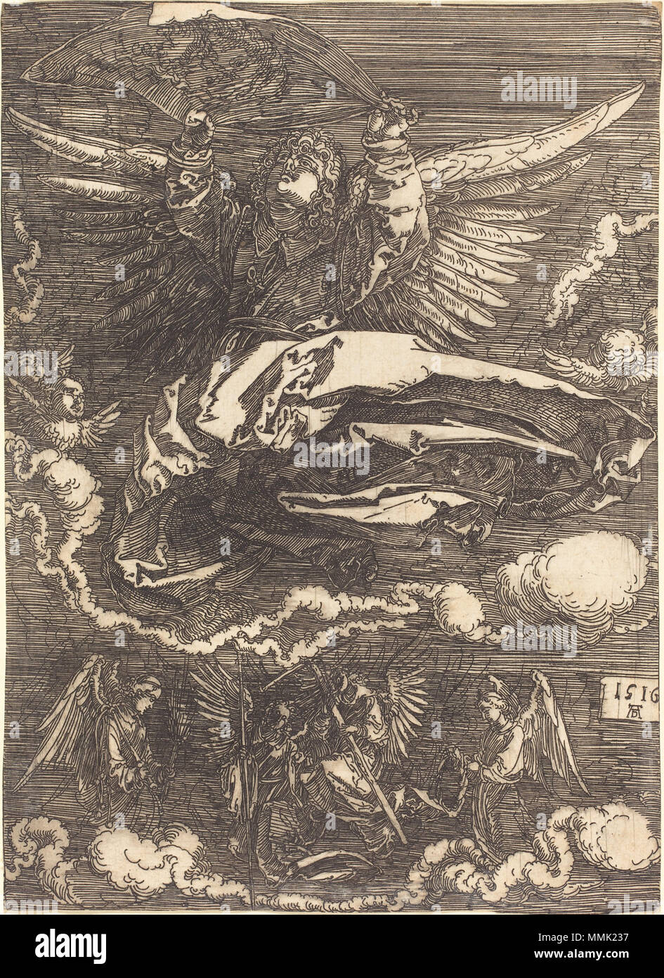 R-20101021-0070.jpg Albrecht Dürer (Allemand, 1471 - 1528 ), le Sudarium détenues par un Ange, 1516, eau-forte (fer), Rosenwald Collection Albrecht Dürer - Le Sudarium détenues par un ange (NGA 1943.3.3535) Banque D'Images