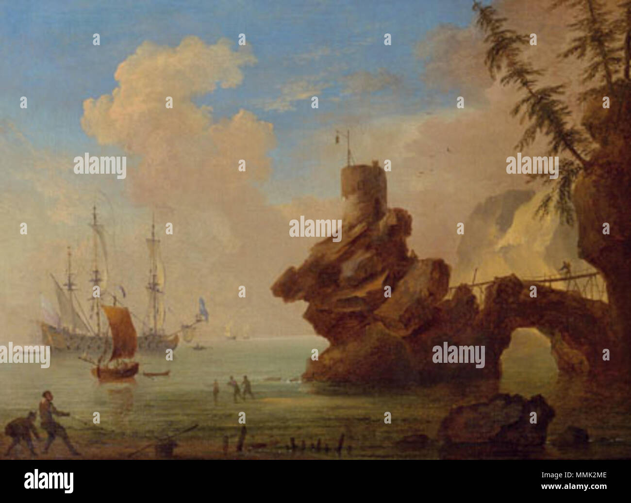 . Nederlands : Kustlandschap in de vuurtoren op rotsen gebouwd ; dans de voorgrond halen vissers net binnen een. 1673-1704. huile sur toile. 36,2 × 48,8 × 19,2 cm (14,2 in). London, Christie's (15 juillet 1977). . Entre 1673 et 1704. Adriaen van Diest (1655-1704), peintre et graveur néerlandais Description Date de naissance/décès 12 décembre 1655 (baptisé) 1704 Lieu de naissance/décès La Haye Londres période de travail entre 1670 et 1704 circa circa lieu de travail de La Haye (vers 1670-1672), Londres (1673-1704) contrôle d'autorité : Q1903881 : VIAF ?95804804 ULAN : ?500020109 BPN : ?89635523 RKD : ?Co 22725 Banque D'Images