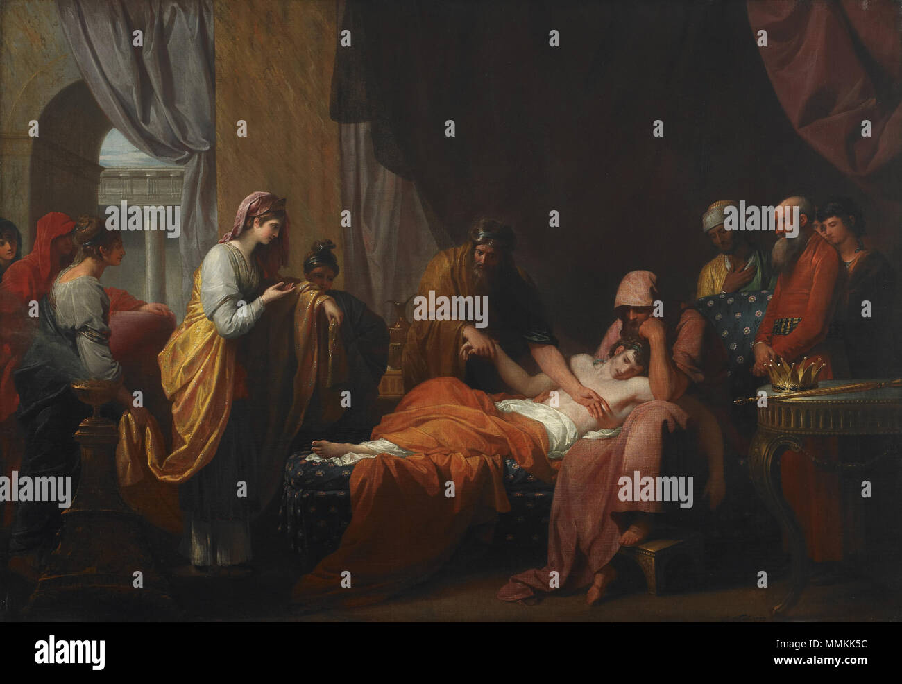 . Anglais : Erasistratus le médecin découvre l'amour d'Antiochus pour Stratonice - Benjamin West - Google Cultural Institute. Birmingham Museum of Art. 1772. w72 x h50. Huile sur toile. . 1772. Erasistratus le médecin découvre l'amour d'Antiochus pour Stratonice - Benjamin West - Google Cultural Institute Banque D'Images