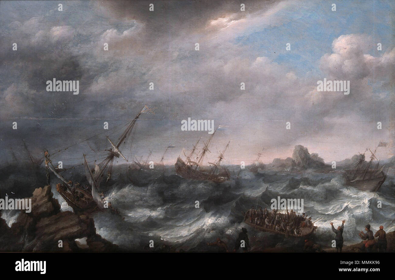 Willaerts naufragés.jpg Des naufragés sur une mer agitée.. 1636. Willaerts des naufragés Banque D'Images