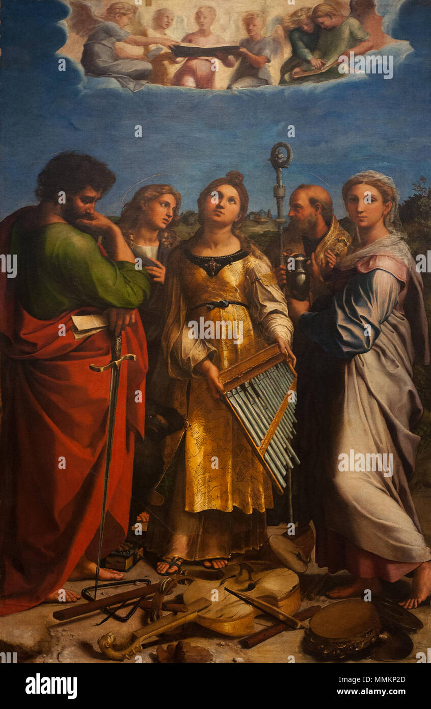 Pinacoteca Nazionale, Bologne - Rafaël Santi (1483-1520) - Heilige Cecilia en extase rencontré Paulus, Johannes (évangéliste), Augustinus in Maria Magdalena - 26-04-2012 9-13-18 Banque D'Images