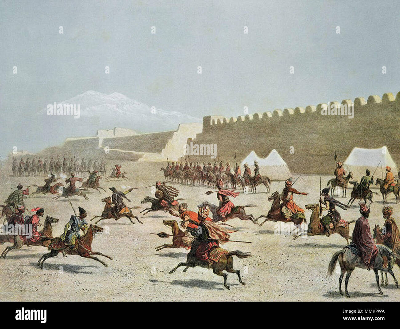 . Anglais : Trick Circonscriptions de caillé et de Crimée en face de la forteresse Sardar-Abbat en Arménie. Années 1840. huile sur toile. Le Musée Russe, Saint-Pétersbourg, Russie. English : Armenie. Un Djighit Sardar-Abbat. À Metlaoui (tatars,). ქართული : ქურთების თათრების ჯიგიტოვკა სარდარ publicitaire-აბატის ციხესიმაგრესთან სომხეთში იანი წლები-, 1840 . Publié 1847. Grigory Gagarin (1810-1893) Noms alternatifs Grigory Grigorievich Gagarin Description artiste russe, diplomate, iconographe et peintre Date de naissance/décès 11 MAI 1810 30 janvier 1893 Lieu de naissance/décès Saint Petersburg, Russie Châtellerault, Fr Banque D'Images