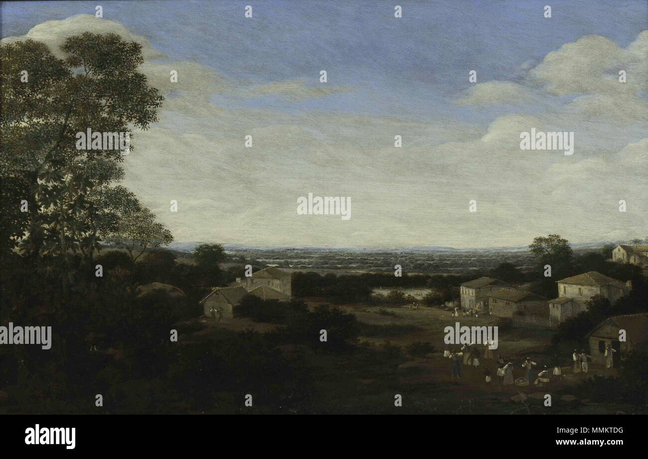 Frans Post - Povoado Planície Arborizada Ruisseau-numa Banque D'Images