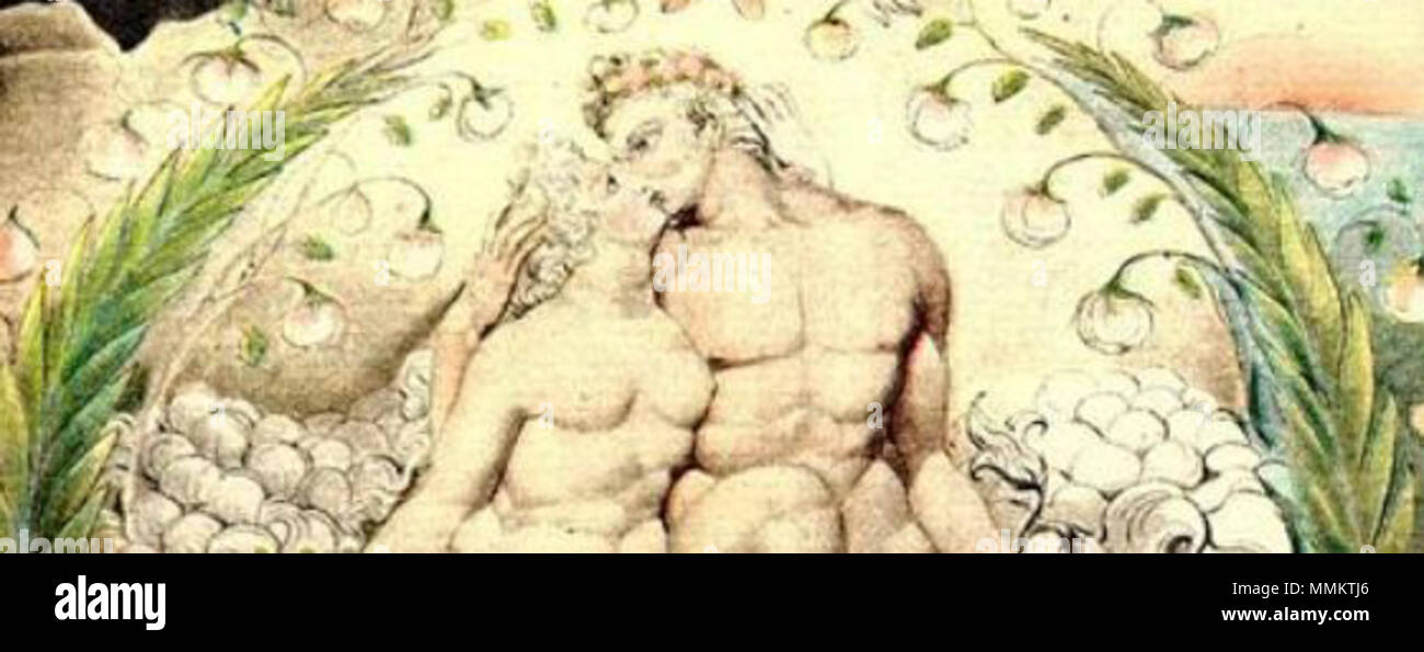 . Tiếng Việt : Satan a-rập rình đang đam và Ê-va trong vườn Eden - William Blake (1757-1827) ; minh tranh họa cho tác phẩm 'Paradis perdu', năm 1808. màu nước vẽ trên giấy , sưu tập của Museum of Fine Arts, Boston, Massachusetts USA English : 'Satan regardant les caresses d'Adam et Eve' - William Blake (1757-1827), William Blake's illustrations de 'Paradis perdu', 1808. Stylo ; aquarelle sur papier, 50,5 × 38 cm. Musée des beaux-arts de Boston. Satan est présenté comme un ange déchu. Il est maintenant le serpent et probablement parler à elle. Adam et Eve baiser et faire l'amour. L'envie de Satan leur paradis. Español : 'Sun Banque D'Images