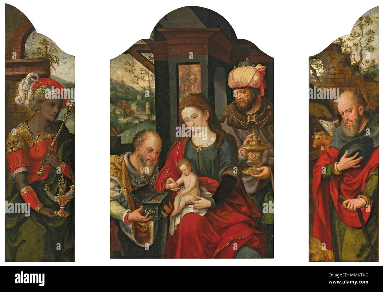 L'Adoration des Mages.. deuxième trimestre de 16e siècle. Maître du fils prodigue Adoration des Mages Banque D'Images