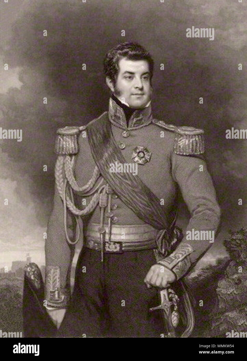 . Anglais : George FitzClarence, 1er comte de Munster (1794-1842) par Richard Austin, Artlett après Thomas Phillips, crépi et gravure de ligne, publié 1839 1er comte de Munster Banque D'Images