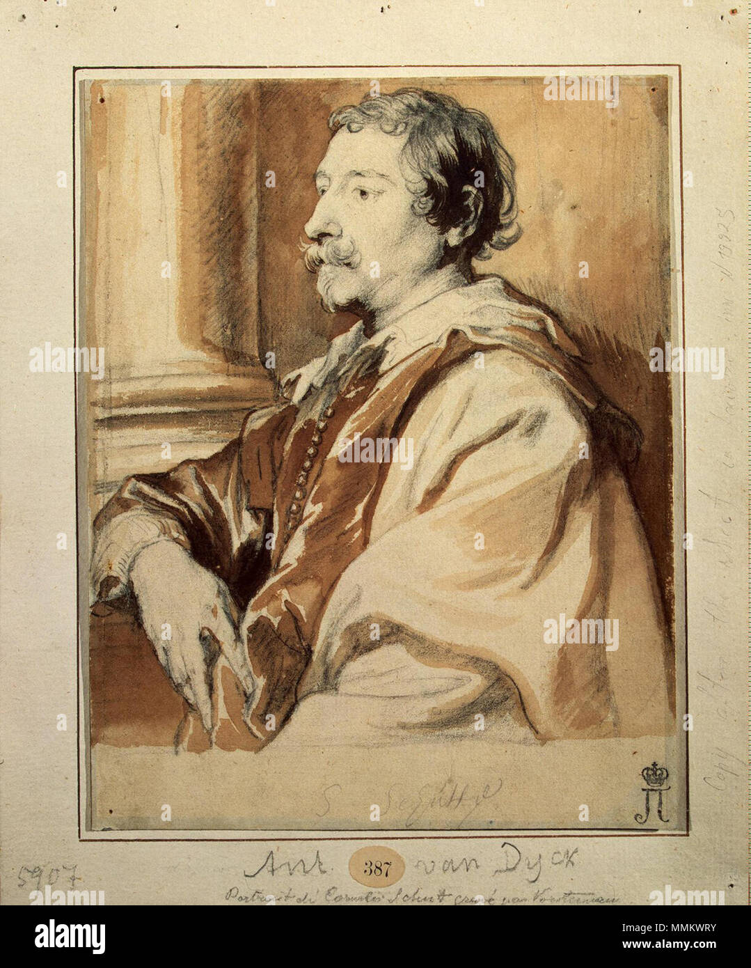 . Cornelis Schut Cornelis Schut *craie noire, pinceau et lavis *23x19 cm *Série ''iconographie'' *entre 1628 et 1636 Cornelis Schut, par Anthony Van Dyck Banque D'Images
