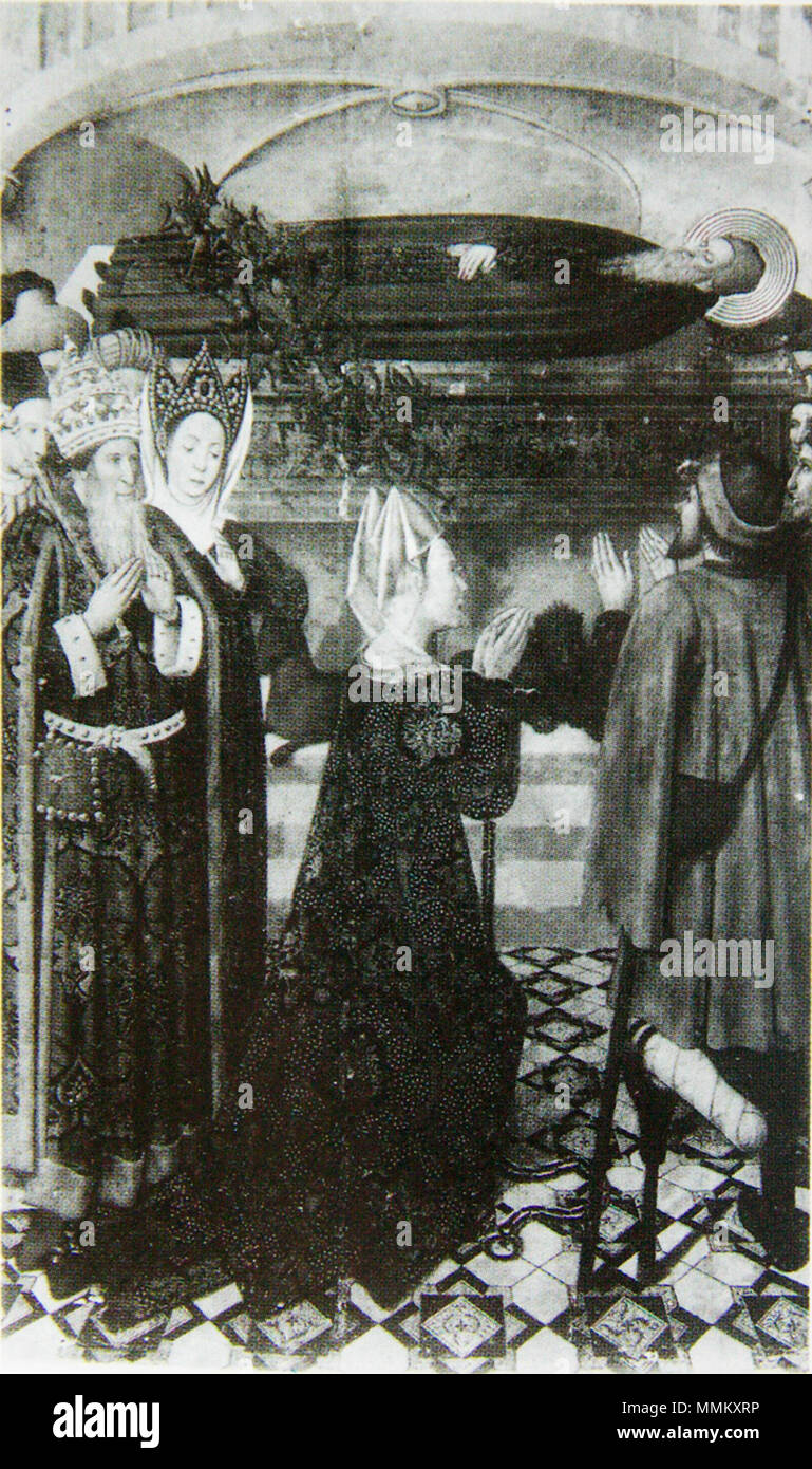 . Exorcisme de la Princesa Sofia par Sant Antoni Abat Retaule de Sant Antoni Abat. vers 1454-1458. Huguet-RetauleSantAntoniAbat ExorcismePrincesaSofia Banque D'Images