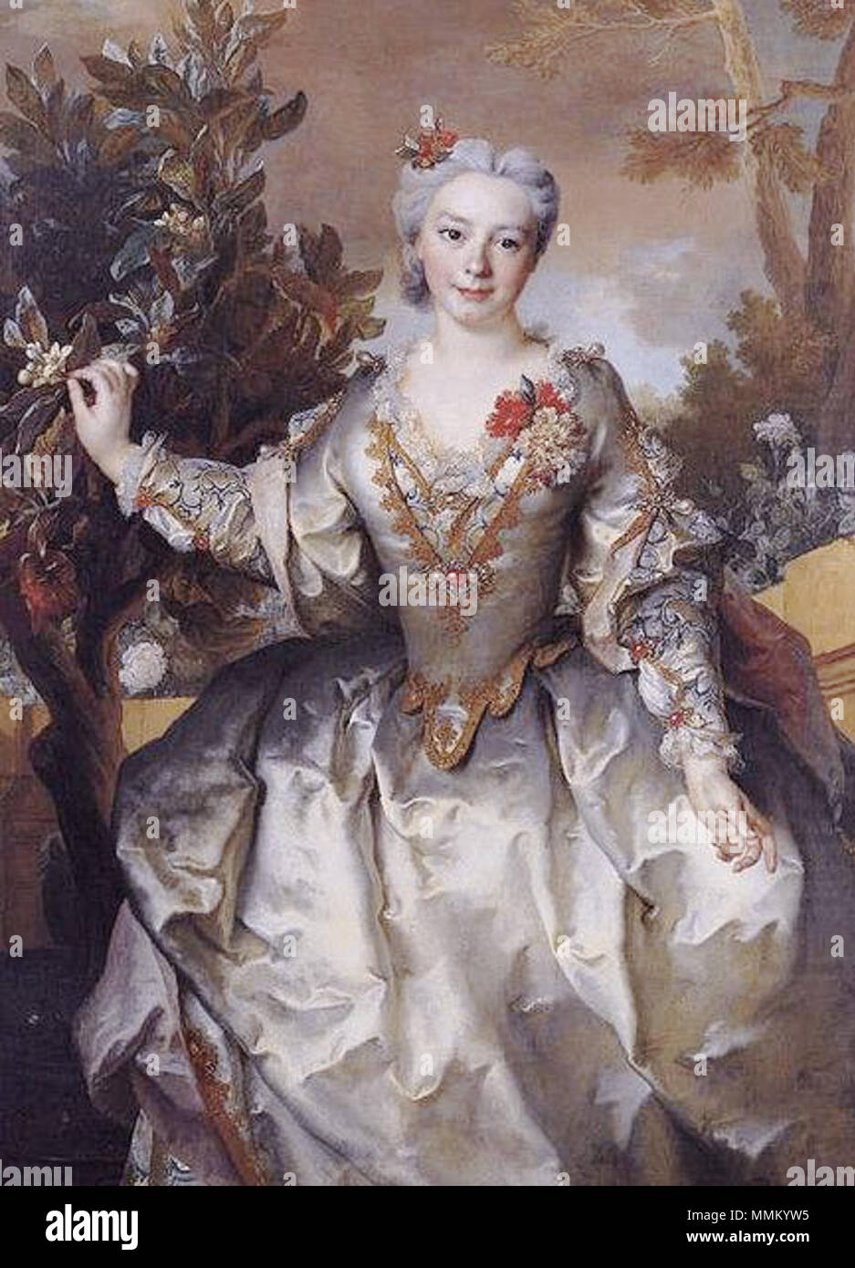 Anglais : Louise Madeleine de Vaugien Bertin (1715-1793), marquise Charles Jean Pierre de Barentin de Montchal. 18e siècle. Largilliere-Louise Madeleine Bertin de Vaugien Banque D'Images