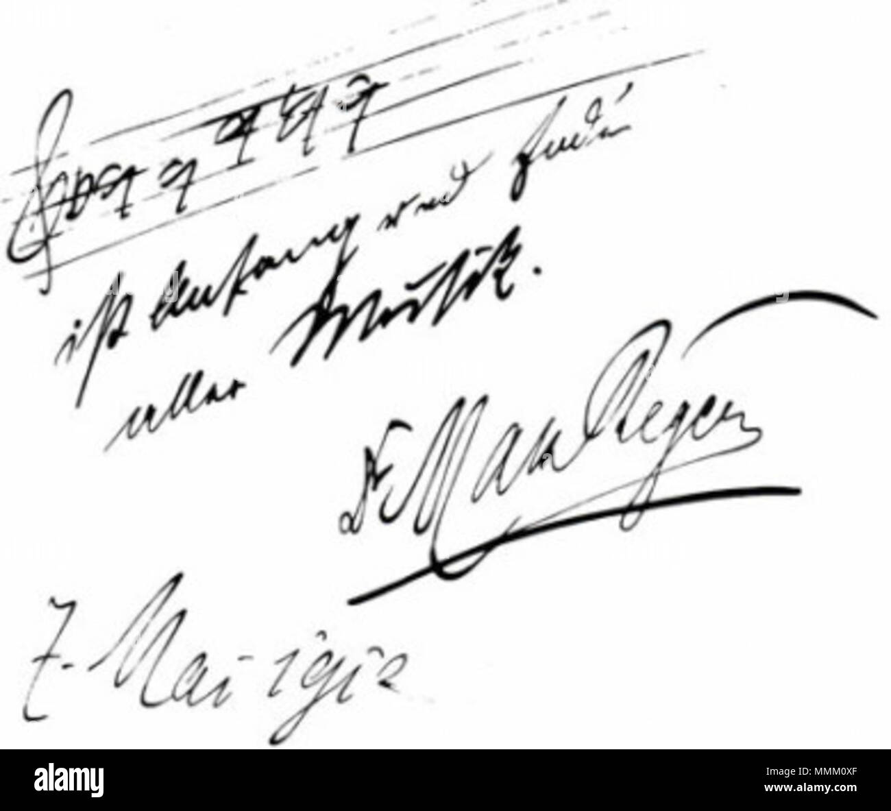 . Deutsch : 'b-a-c-h ist Anfang und Ende aller Musik'. Manuscrit Max Reger, datiert 7. Mai 1912 . 7 mai 1912. Max Reger (1873-1916) B-a-c-h Reger Banque D'Images