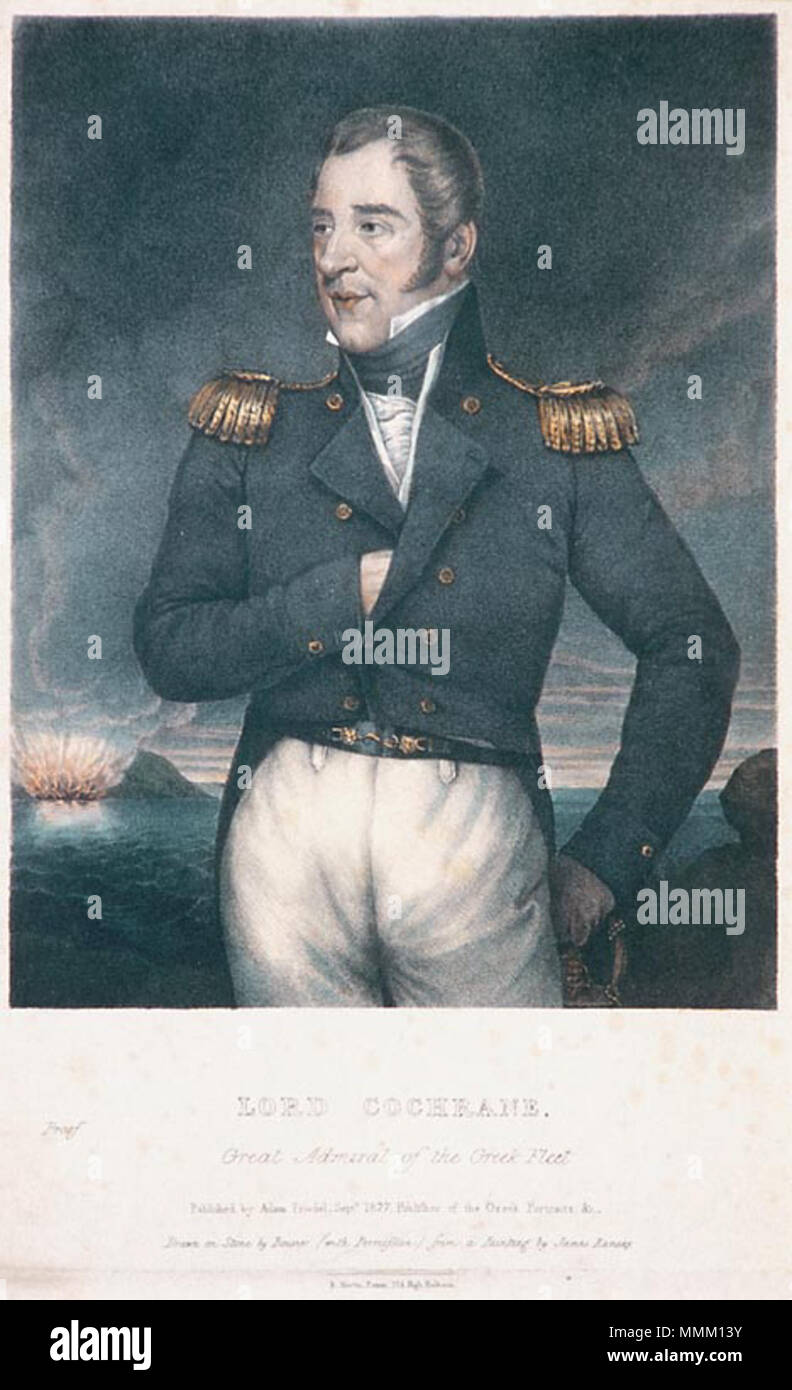 Portrait de Thomas Cochrane, 10e comte de Dundonald, amiral britannique, en tant que grand amiral de la flotte grecque (1775-1860). 1827-09, après une peinture originale de 1807. Ramsay - Thomas Cochrane Banque D'Images