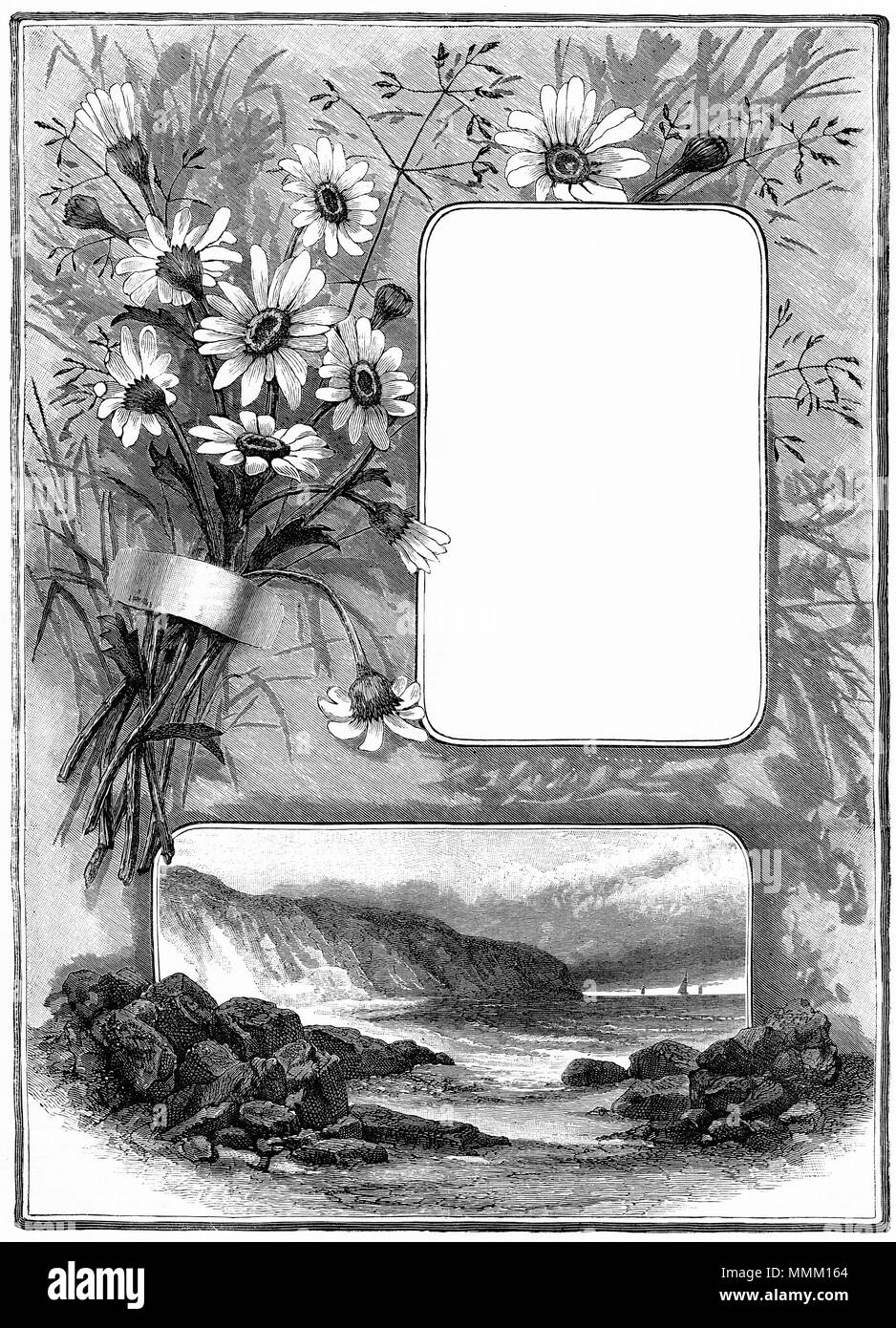 Gravure d'une frontière de la nature avec un cadre pour le texte. À partir d'une gravure originale à la jeune fille son propre magazine papier 1883. Banque D'Images