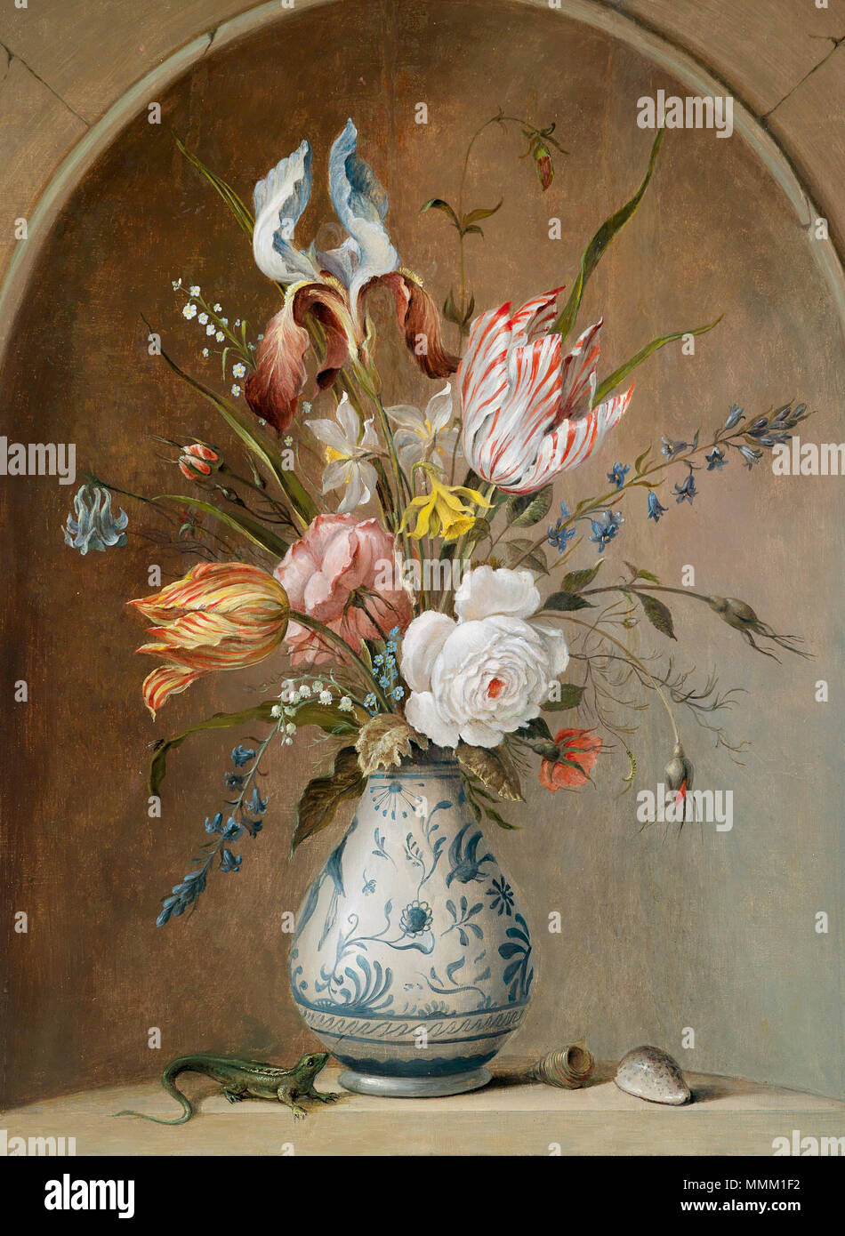 . Blumenstillleben, Öl auf Holz, 63 x 48 cm . 17e siècle. Anonyme, cercle de Balthasar van der Ast (ch. 1594-1657) et Johannes Baers Flower still life (cercle de van der Ast - Baers) Banque D'Images