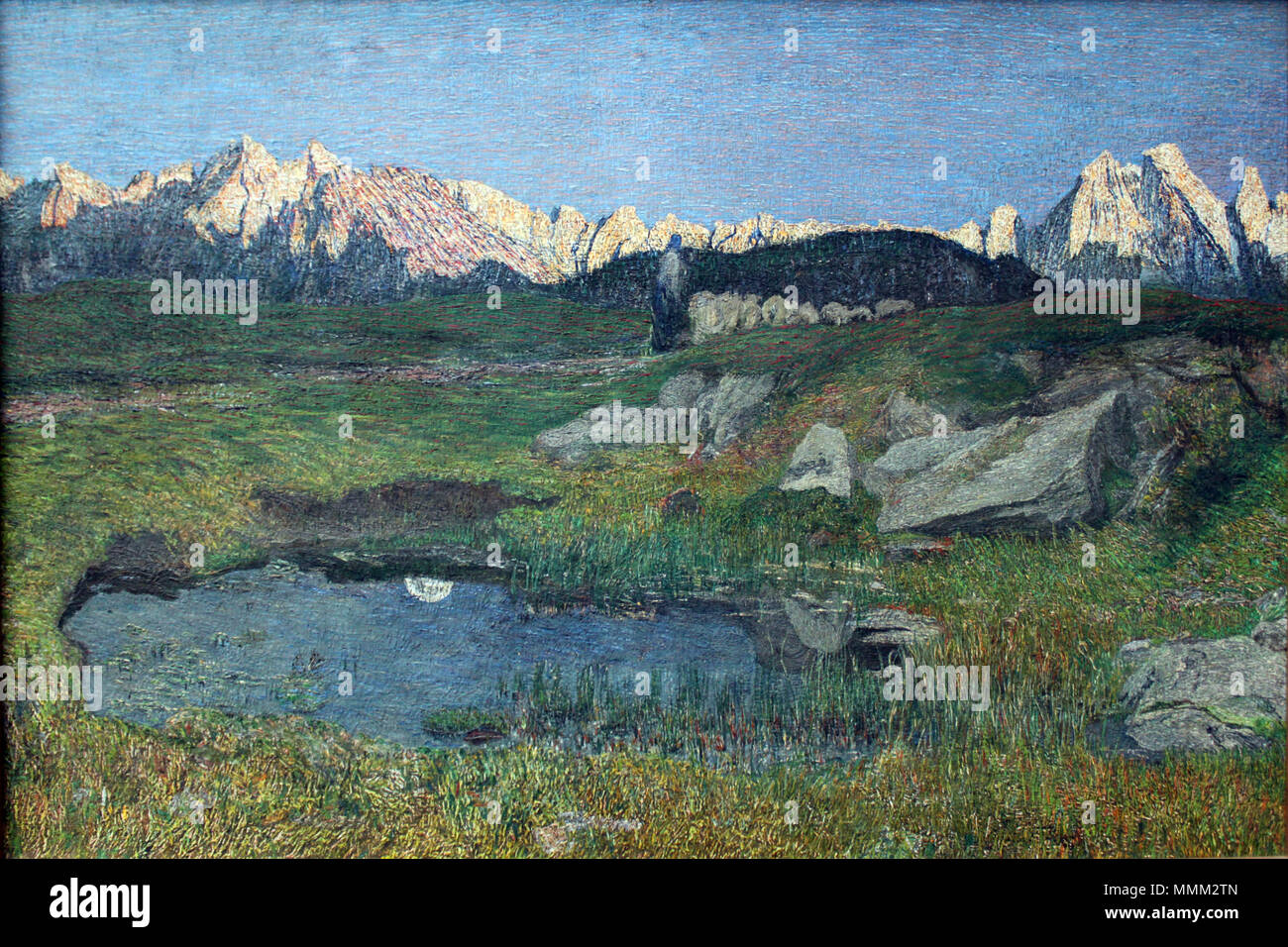 . Paysage alpin au coucher du Soleil . 1897. Giovanni Segantini (1858-1899) Noms alternatifs Giovanni Battista Emanuele Maria ; g. Segatini ; segantini. giov ; G. Segantini, Segantini Giovanni Segantini, Segantini peintre italien Description Date de naissance/Décès 15 Janvier 1858 29 août 1899 Lieu de naissance/décès im Arco Trentino (Südtirol) ob Schafberg Pontresina bei Saint-moritz (Engadine) lieu de travail Mailand, Pusiano (Lombardie), Savognin (Grisons), Maloja (Engadine) contrôle d'autorité : Q379300 : VIAF ?10120651 ISNI : ?0000 0001 0869 528X ULAN : ?500005029 RCAC : ?n83019469 35902374 NLA : ?Wo Banque D'Images