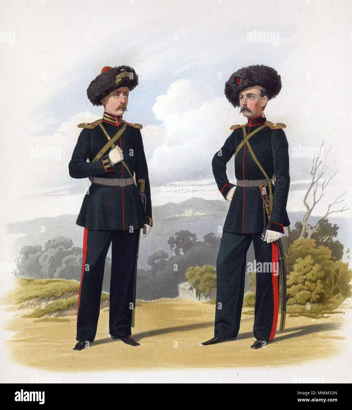 . Обер Офицеры : Русский-Донских Казачьих Конно Артеллерийских батарей №№-2-го и 4-го марта 18, 1855. Парадной форме (В). . Avant 1881. 114 inconnu l'évolution de l'uniforme et l'armement des troupes de l'armée impériale russe Banque D'Images