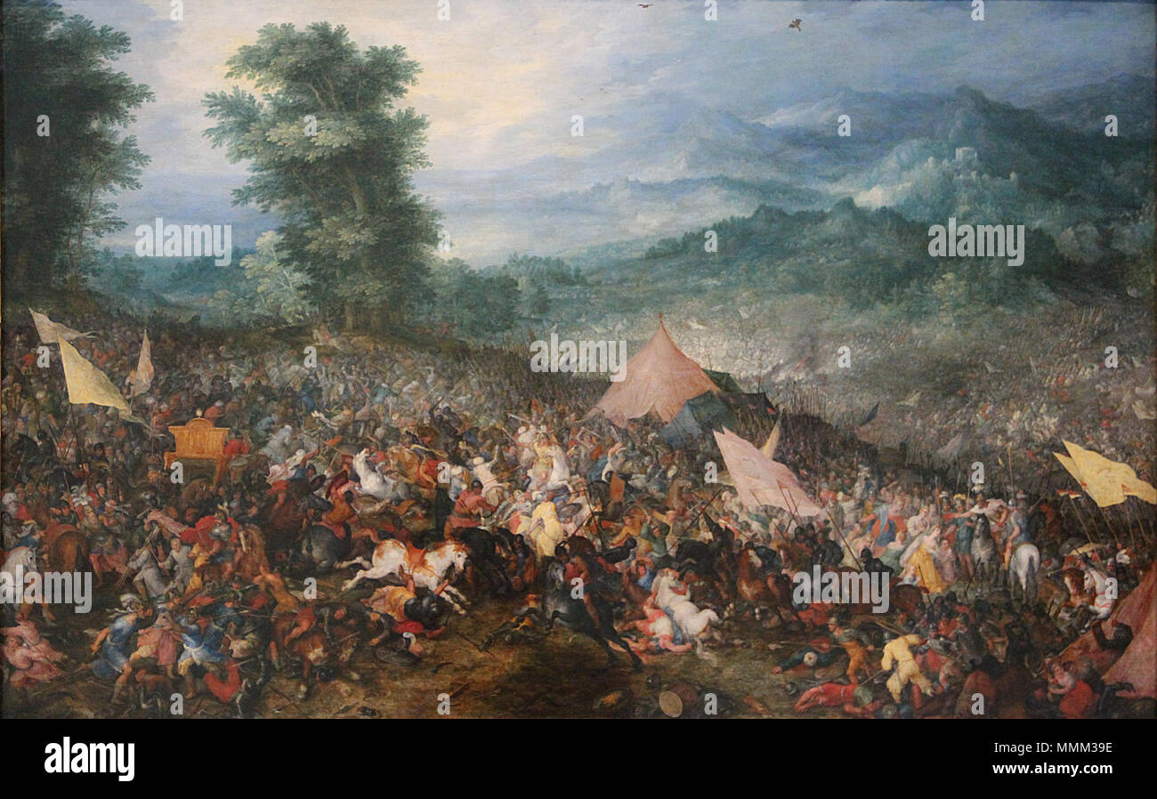 . La bataille d'Issos Érié ou "La bataille d'Issos ou d'Arbelles", huile sur bois (et mépris. 86,5 cm ; largeur. 135,5 cm) de Jan Brueghel l'Ancien (1610), appartenant au Louvre. - Inv. 1094, photographiée lors de l'exposition temporaire " Rubens et son temps au musée du Louvre-Lens. 0 La Bataille d'Issos - Jan Brueghel l'Ancien (2) Banque D'Images